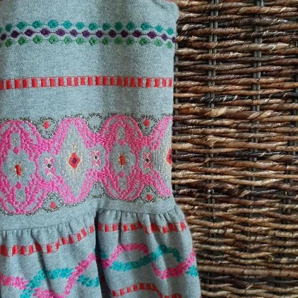 Peek Embroidered Tank Dress Girls XL Gray Kids Metallic Floral Party Sleeveless - Picture 4 of 8